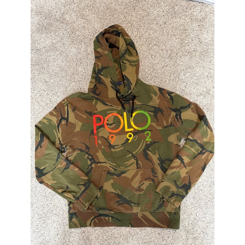Polo Ralph Lauren Camo Hoodie With 1992 Logo M Long Sleeve Sweatshirt Cotton Ble